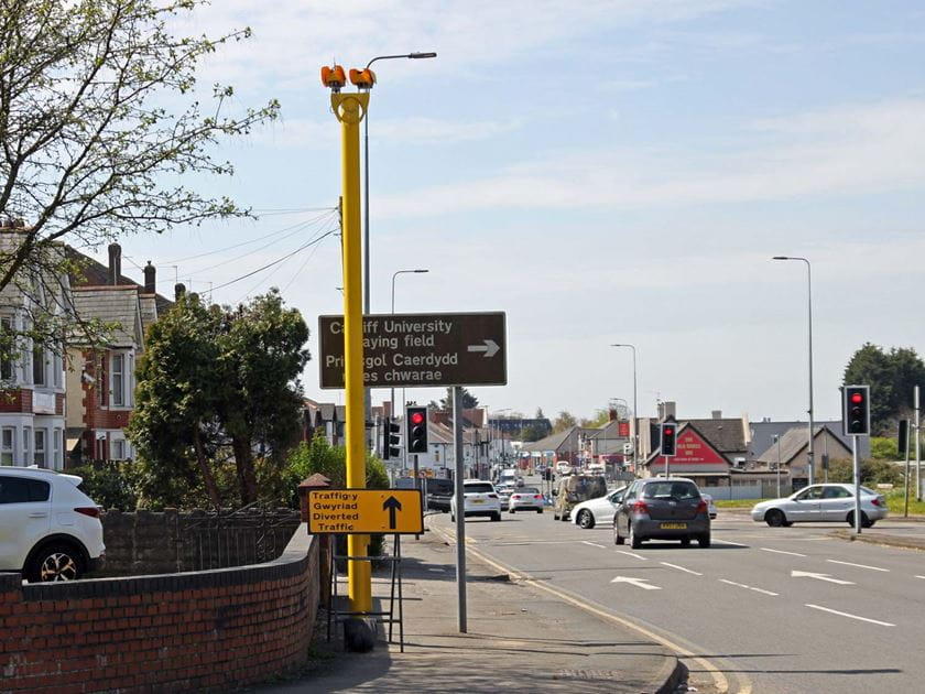 Jenoptik's VECTOR SR red light enforcement camera in Cardiff, Wales