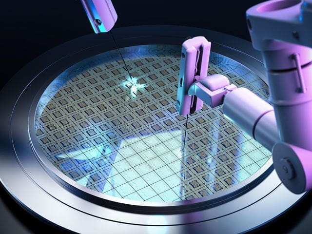 3d rendering robotic arms with silicon wafers for semiconductor manufacturing